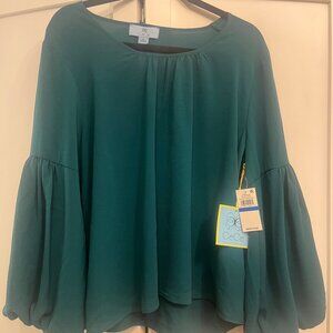 NWT Peacock Green Women's Scoop Neck Balloon Sleeve Top